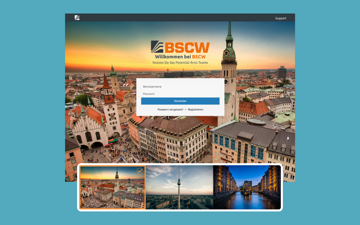 BSCW Login mit individuellem Hintergrundbild